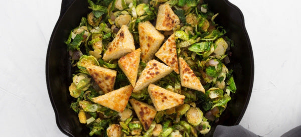 CRISPY TEMPEH & BRUSSEL SPROUT SKILLET