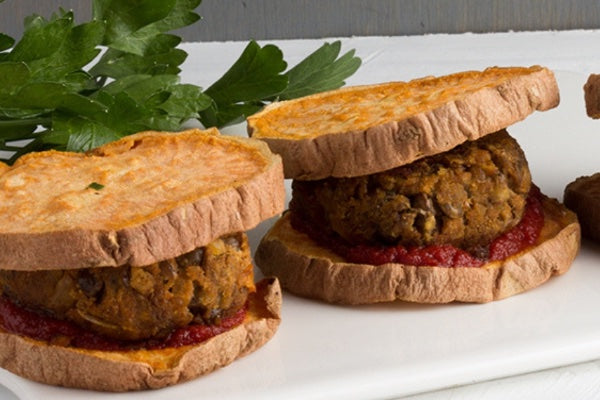 SMOKY LENTIL MEATBALL SLIDERS WITH SWEET POTATO BUNS